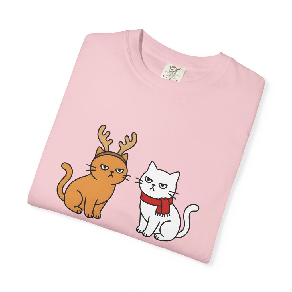 Cat Couple Shirt Christmas Animals Gift Women Comic Tee Kitty Couple T-Shirt Xmas Fan Feline Tshirt Cartoon Graphic Illustration Simple
