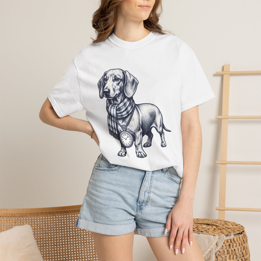Dachshund Puppy Shirt Dog Pets Gift Women Retro Tee Wiener Dog T-Shirt Dog Fan Sausage Dog Tshirt Animal Graphic Sketch Neck Wrap Tshirt