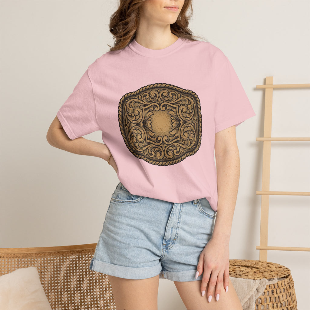 Cowboy Belt Buckle Shirt Cowgirl Western Gift Women Retro Tee Belt Buckle T-Shirt Rodeo Fan Vintage Tshirt Country Graphic Sketch Flower