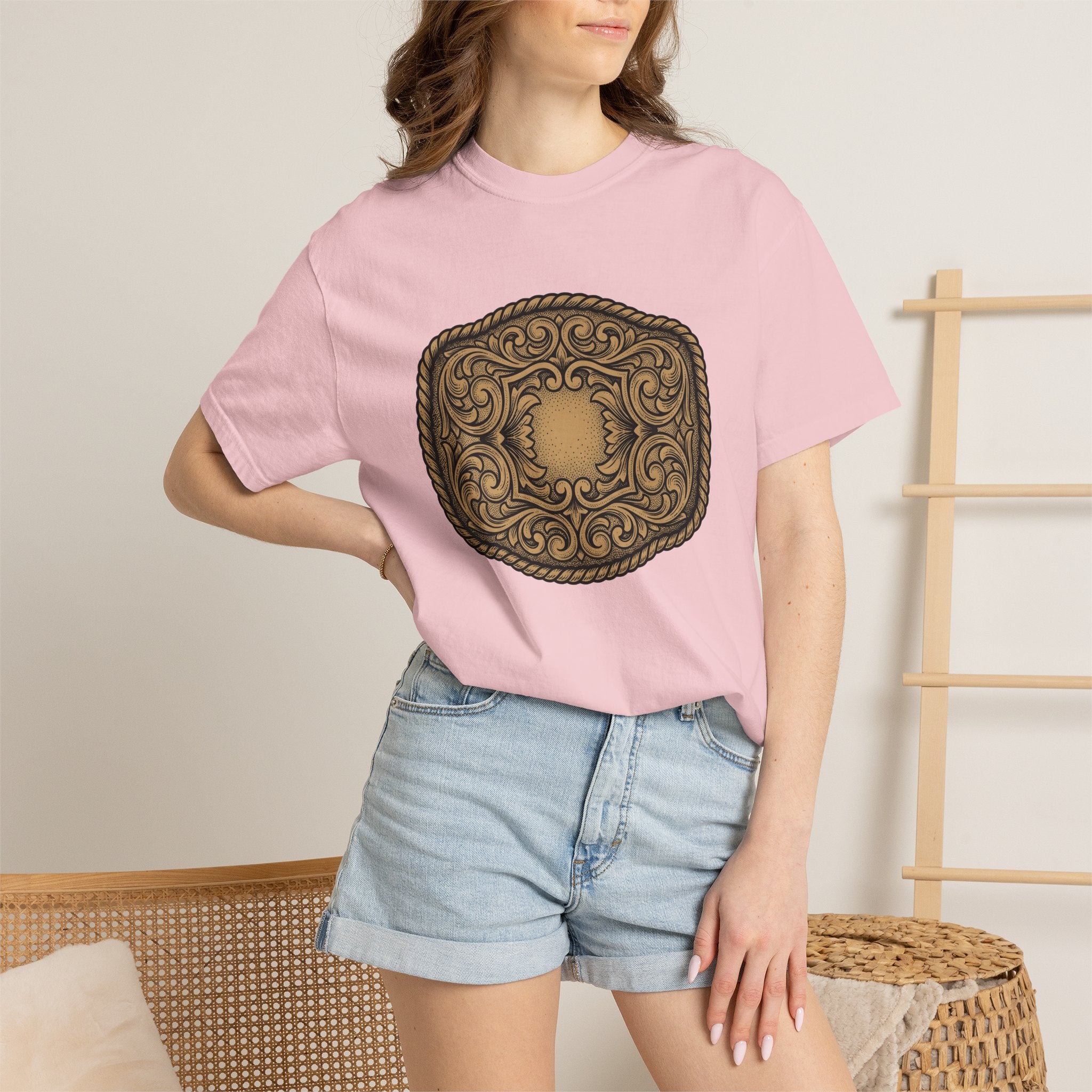 Cowboy Belt Buckle Shirt Cowgirl Western Gift Women Retro Tee Belt Buckle T-Shirt Rodeo Fan Vintage Tshirt Country Graphic Sketch Flower
