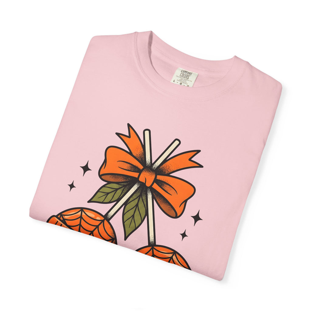 Spiderweb Candy Shirt Halloween Sweets Gift Women Traditional Tee Candy T-Shirt Halloween Fan Vintage Tshirt Dessert Graphic Retro Orange