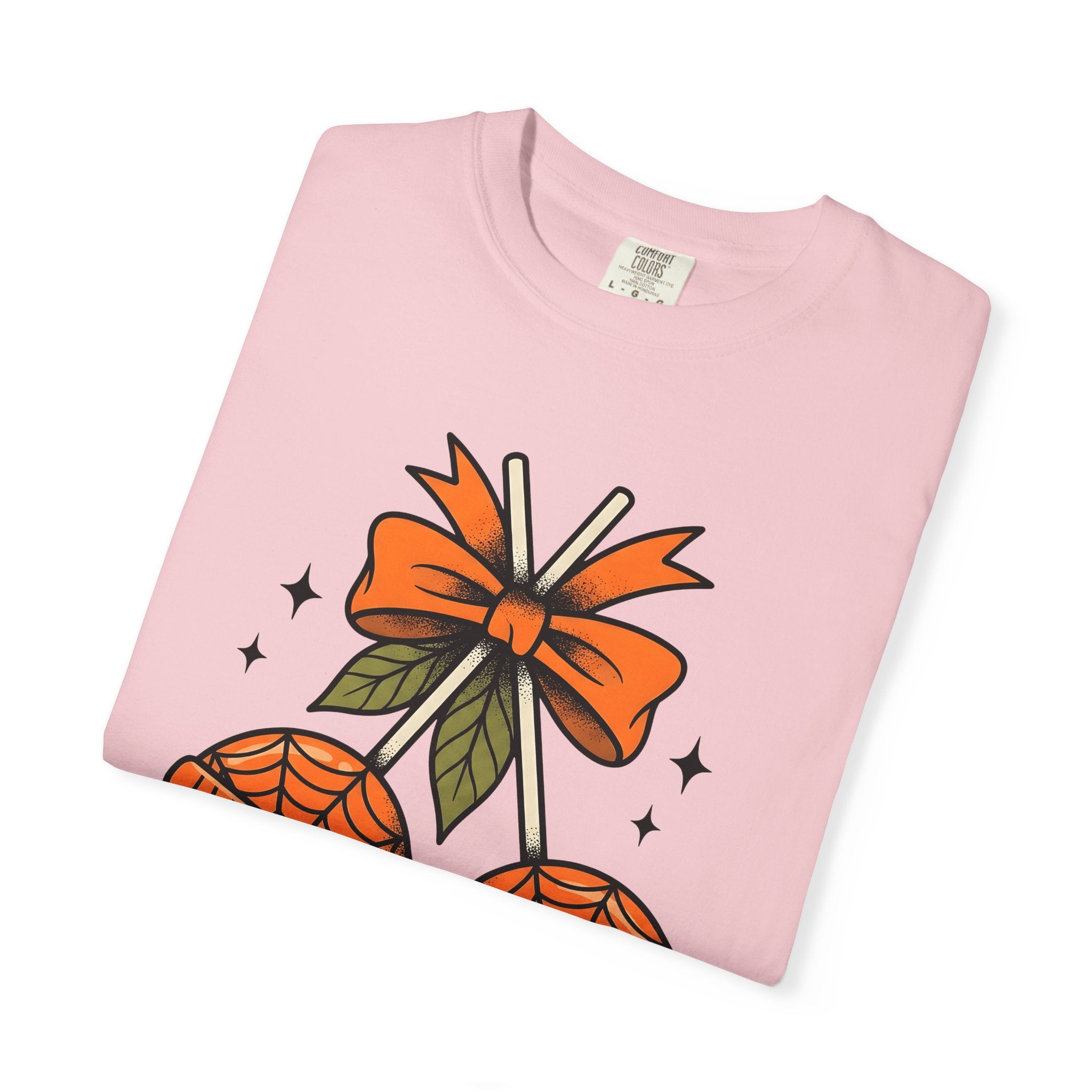 Spiderweb Candy Shirt Halloween Sweets Gift Women Traditional Tee Candy T-Shirt Halloween Fan Vintage Tshirt Dessert Graphic Retro Orange
