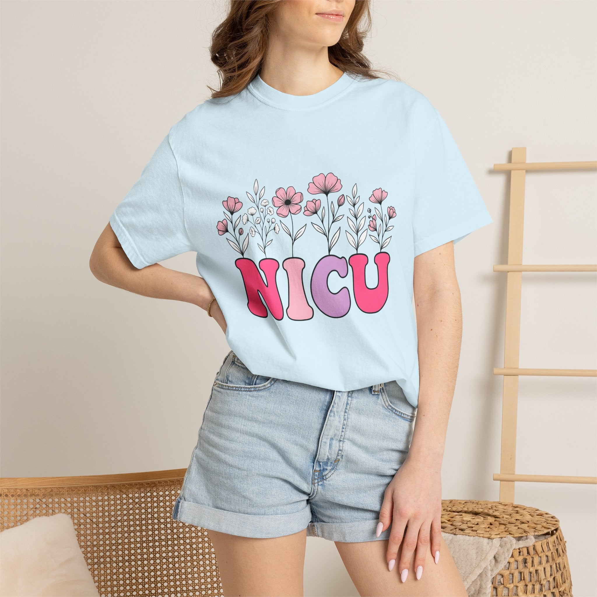 Floral Letters Shirt NICU Nurse Healthcare Gift Women Whimsical Tee Alphabet T-Shirt Nurse Practitioner Enthusiast Illustrative Tshirt