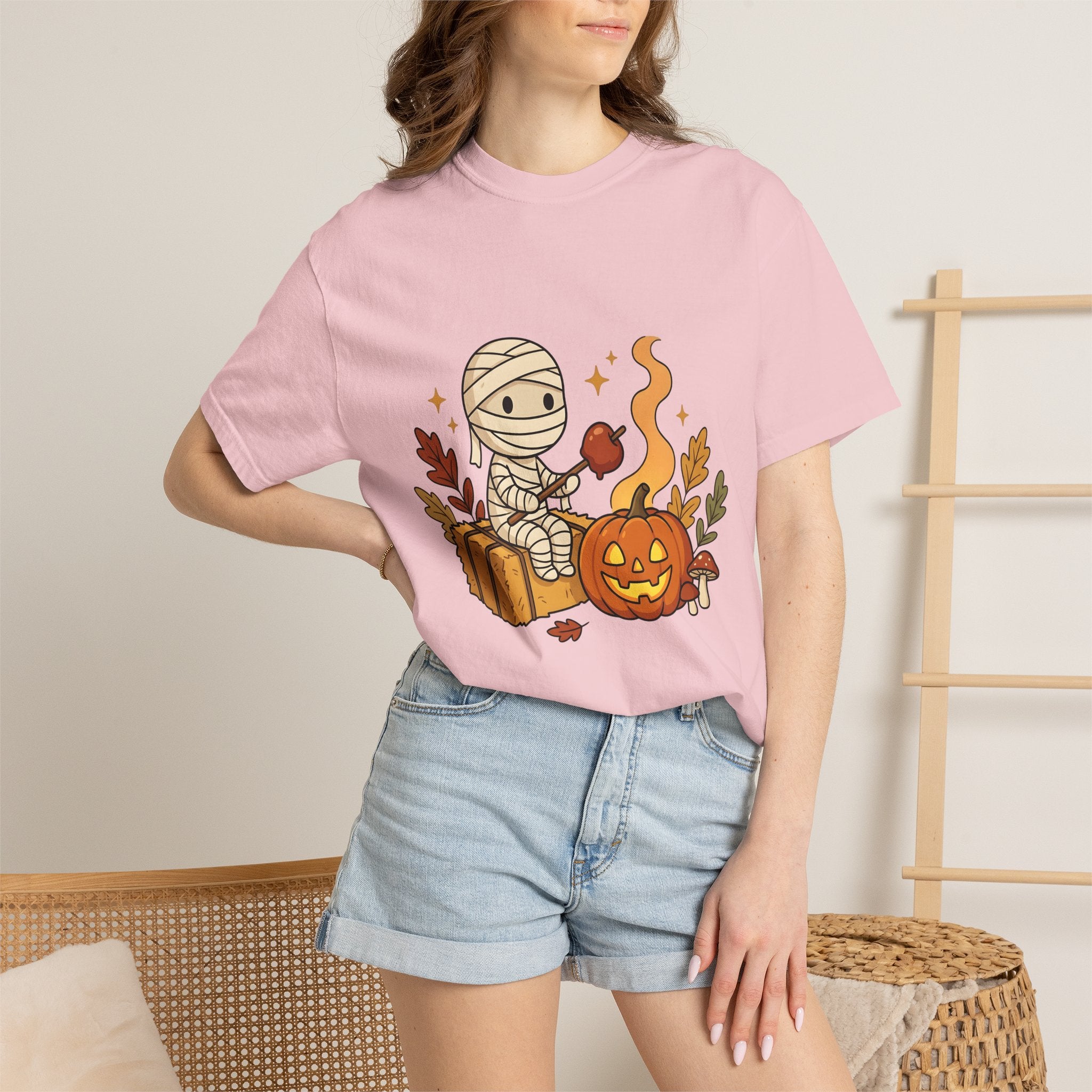 Wrapped Pumpkin Shirt Halloween Autumn Gift Women Kawaii Tee Gourd T-Shirt Halloween Fan Cute Tshirt Fall Graphic Comic Fall Leaves Tshirt