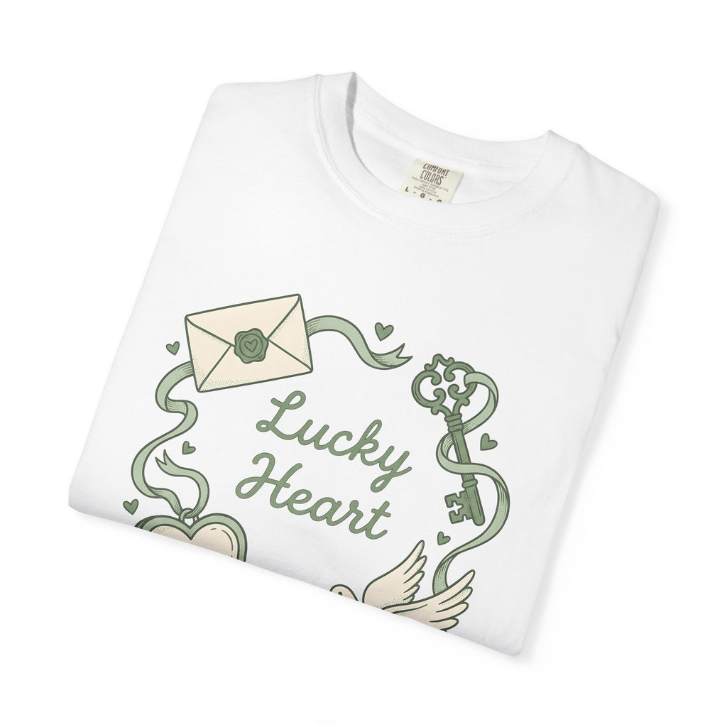 Heart Lock Bird Design Shirt St Patrick's Day Romance Gift Women Retro Tee Lock T-Shirt Shamrock Fan Vintage Tshirt Love Graphic Sketch