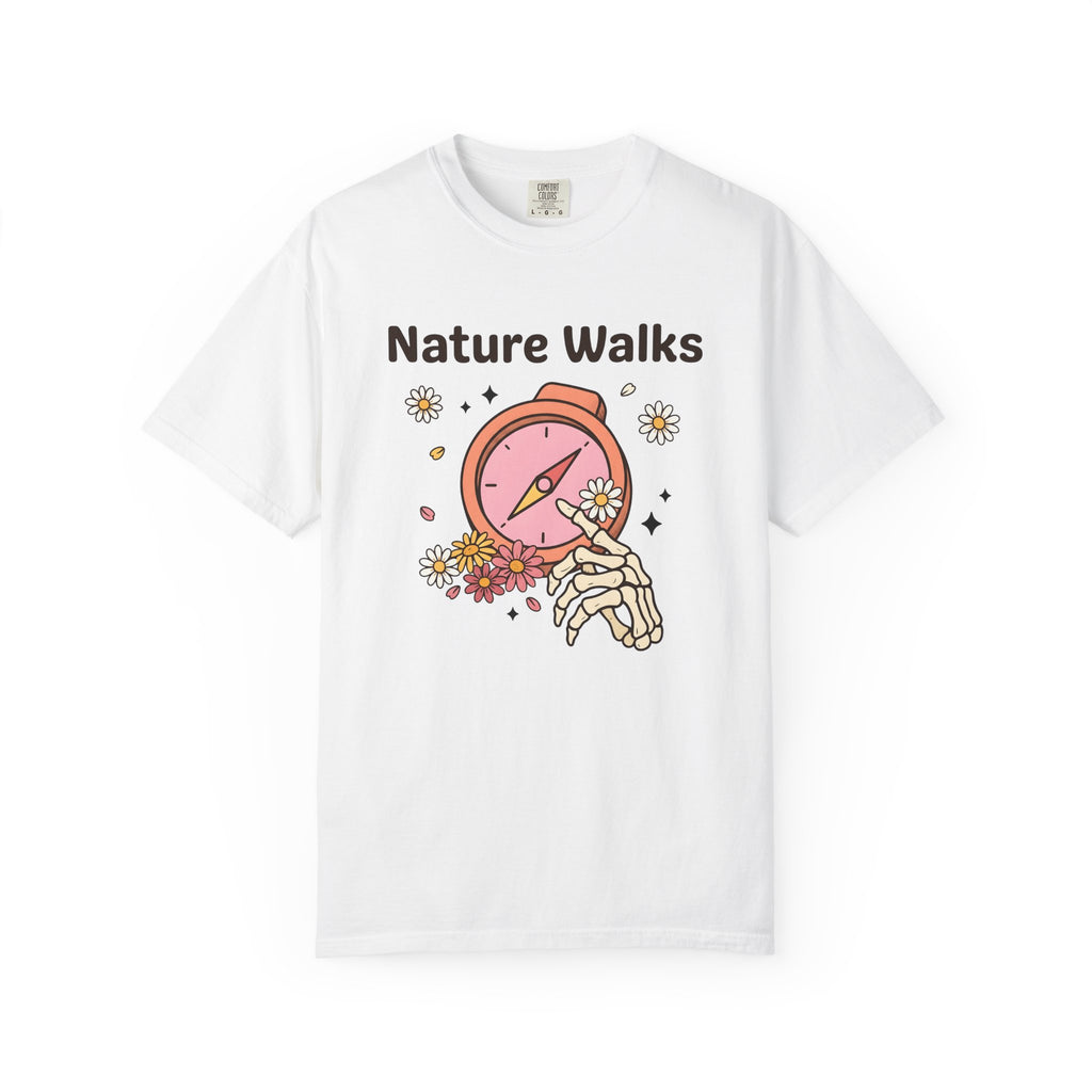 Compass Skeleton Hand Shirt Hiking Floral Gift Women Cartoon Tee Navigation T-Shirt Trekker Enthusiast Illustration Graphic Retro Daisies