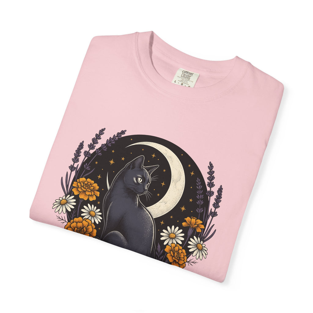 Black Kitten Shirt Cat Flower Gift Women Bohemian Tee Kitten T-Shirt Cat Fan Fauvist Tshirt Floral Graphic Retro Crescent Moon Tshirt