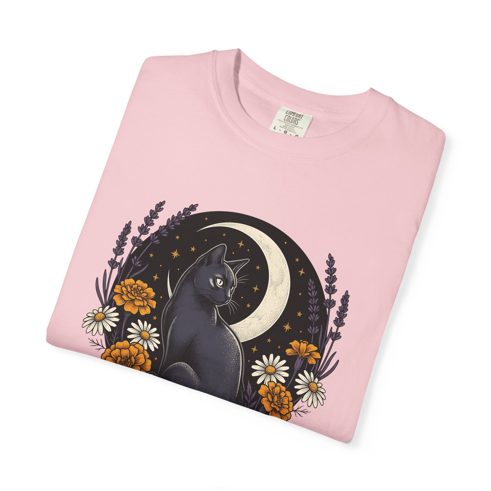 Black Kitten Shirt Cat Flower Gift Women Bohemian Tee Kitten T-Shirt Cat Fan Fauvist Tshirt Floral Graphic Retro Crescent Moon Tshirt