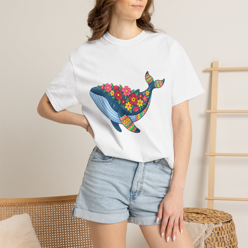 Whale Flower Shirt Animals & Flowers Sea Gift Women Hippie Tee Whale T-Shirt Wildlife Fan Boho Tshirt Ocean Graphic Vibrant Design Tshirt