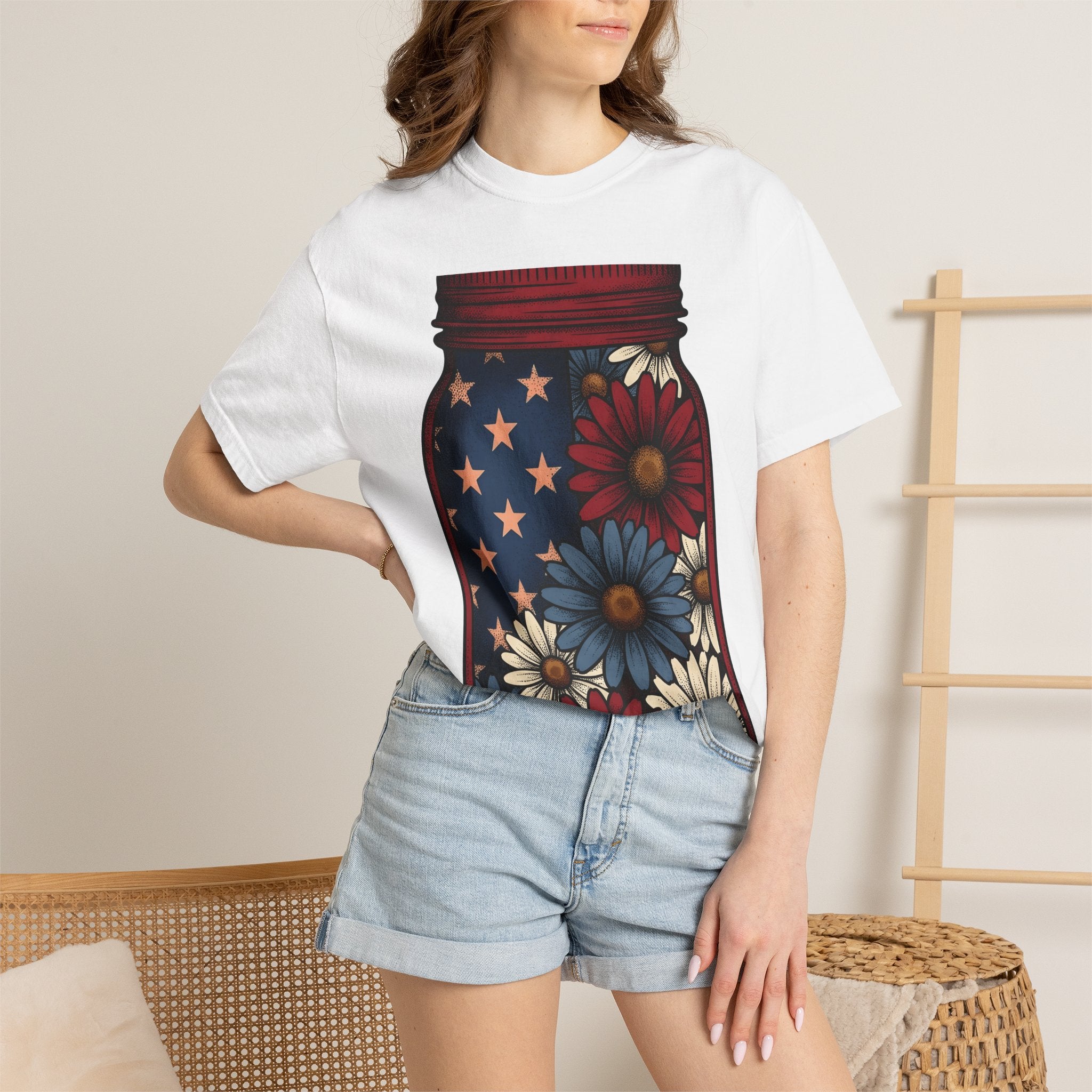 Jar Bouquet Shirt America Freedom Gift Women Old-Fashioned Tee Flower Arrangement T-Shirt Patriot Fan Vintage Tshirt Liberty Graphic Outline
