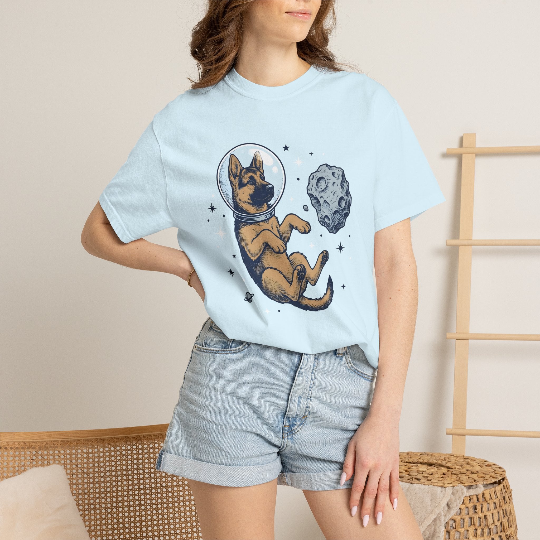 Space Dog Shirt Dog Galaxy Gift Women Retro Tee Astronaut T-Shirt Dog Owner Pup Vintage Tshirt Cosmic Illustration Sketch Meteor Tshirt