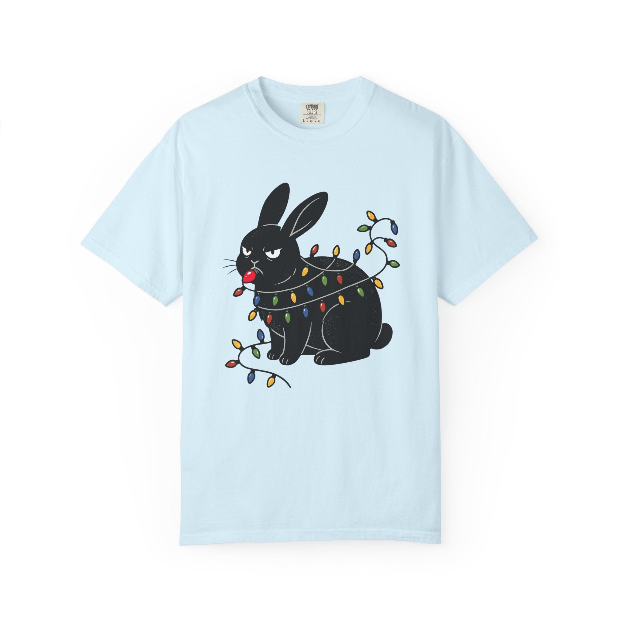 Black Rabbit Shirt Christmas Animal Gift Women Cartoon Tee Bunny T-Shirt Xmas Fan Comic Tshirt Creature Graphic Retro Christmas Lights