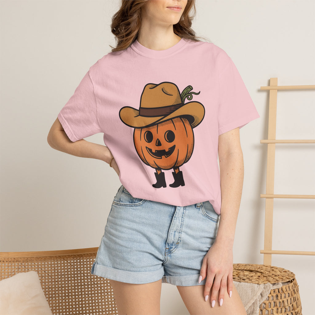 Pumpkin Rancher Shirt Halloween Country Gift Women Graphic Tee Gourd T-Shirt Horror Fan Pumpkin Graphic Hand Drawn Western Boots Tshirt
