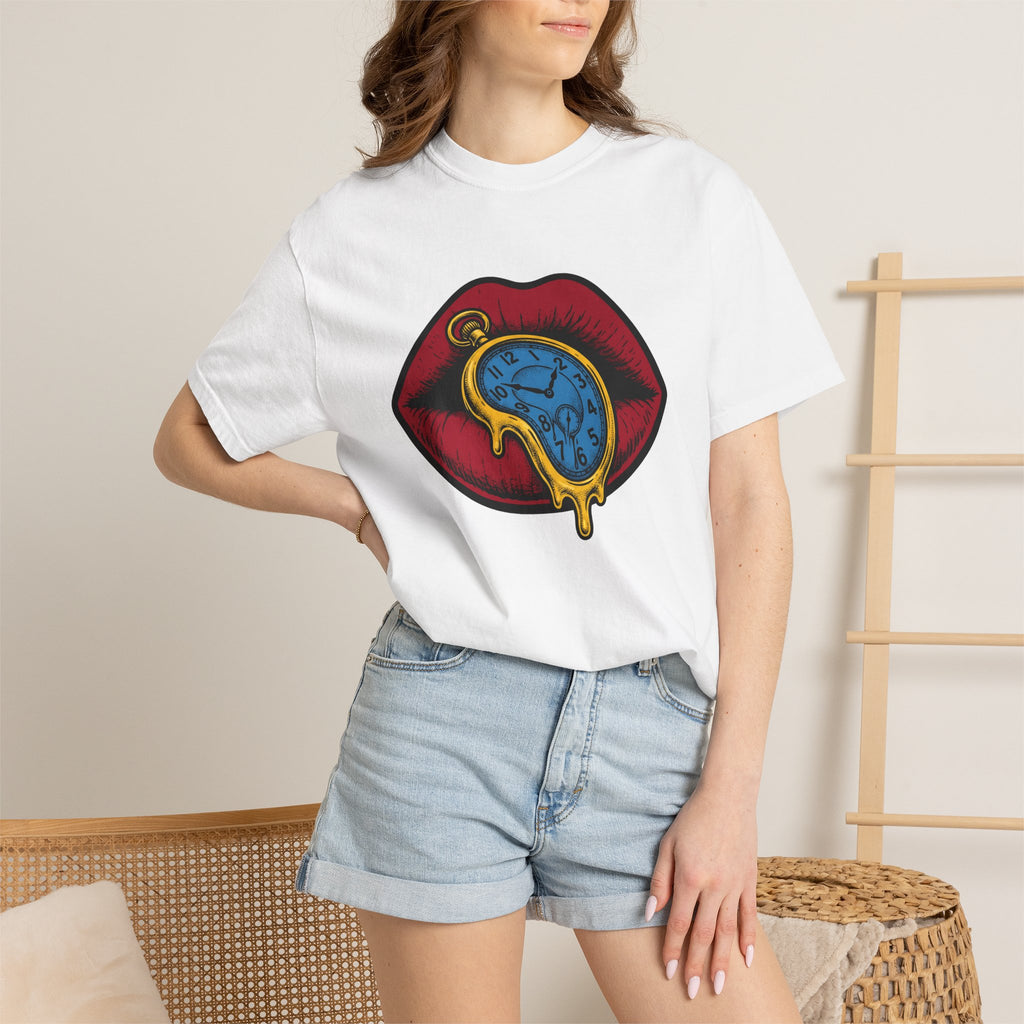 Melting Clock Lips Shirt Surreal Fashion Gift Women Pop Art Tee Timepiece T-Shirt Surrealist Fan Pop Culture Tshirt Style Graphic Vintage