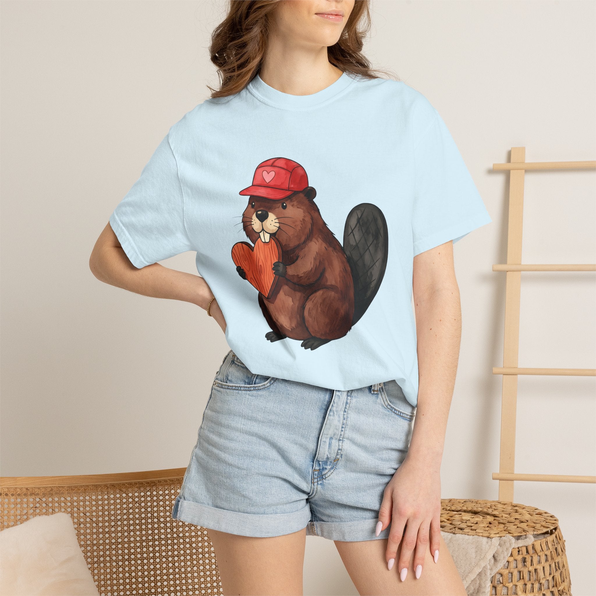 Beaver Shirt Valentine Fauna Gift Women Sweet Tee Dam T-Shirt Cupid Fan Cute Tshirt Wildlife Graphic Animation Heart Shape Tshirt