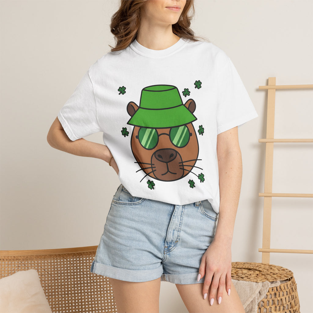 Capybara Shirt St Patrick's Day Critters Gift Women Caricature Tee Rodent T-Shirt Luck Enthusiast Cartoon Tshirt Animal Graphic Line Art