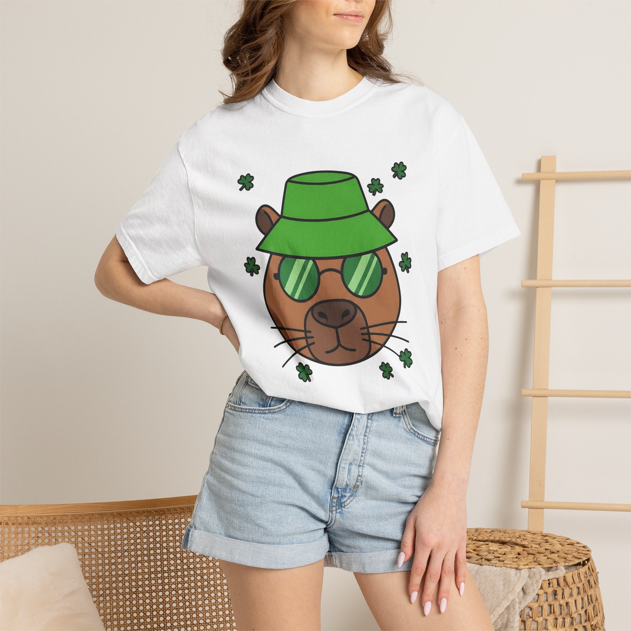 Capybara Shirt St Patrick's Day Critters Gift Women Caricature Tee Rodent T-Shirt Luck Enthusiast Cartoon Tshirt Animal Graphic Line Art