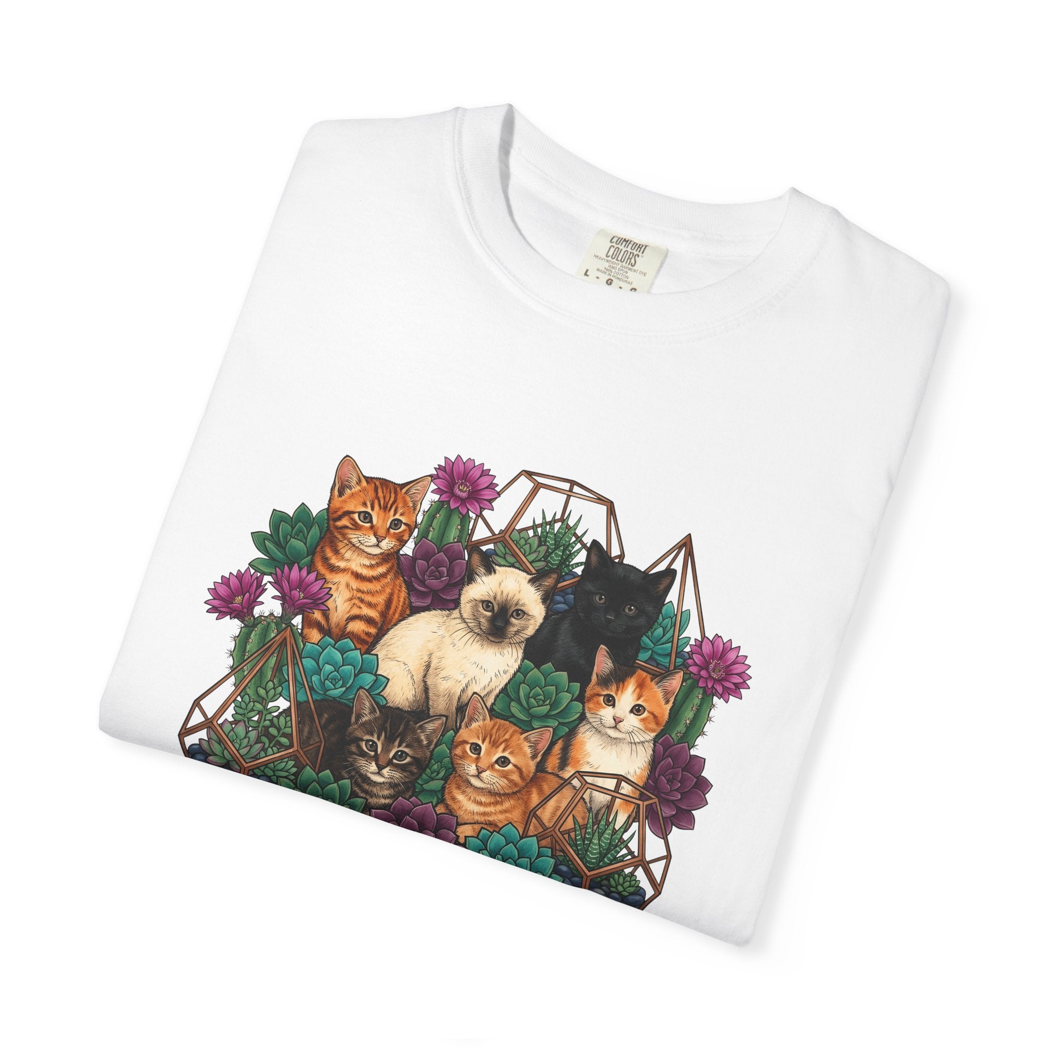 Cats Cluster Shirt Cat Bouquet Gift Women Leafy Tee Kittens T-Shirt Cat Fan Foliage Tshirt Floral Graphic Antique Aloe Tshirt
