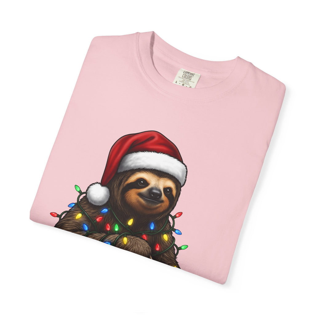 Sloth Holiday Hat Shirt Christmas Creatures Gift Women Animation Tee Sloth Hat T-Shirt Xmas Fan Cartoon Tshirt Animal Graphic Doodle Led