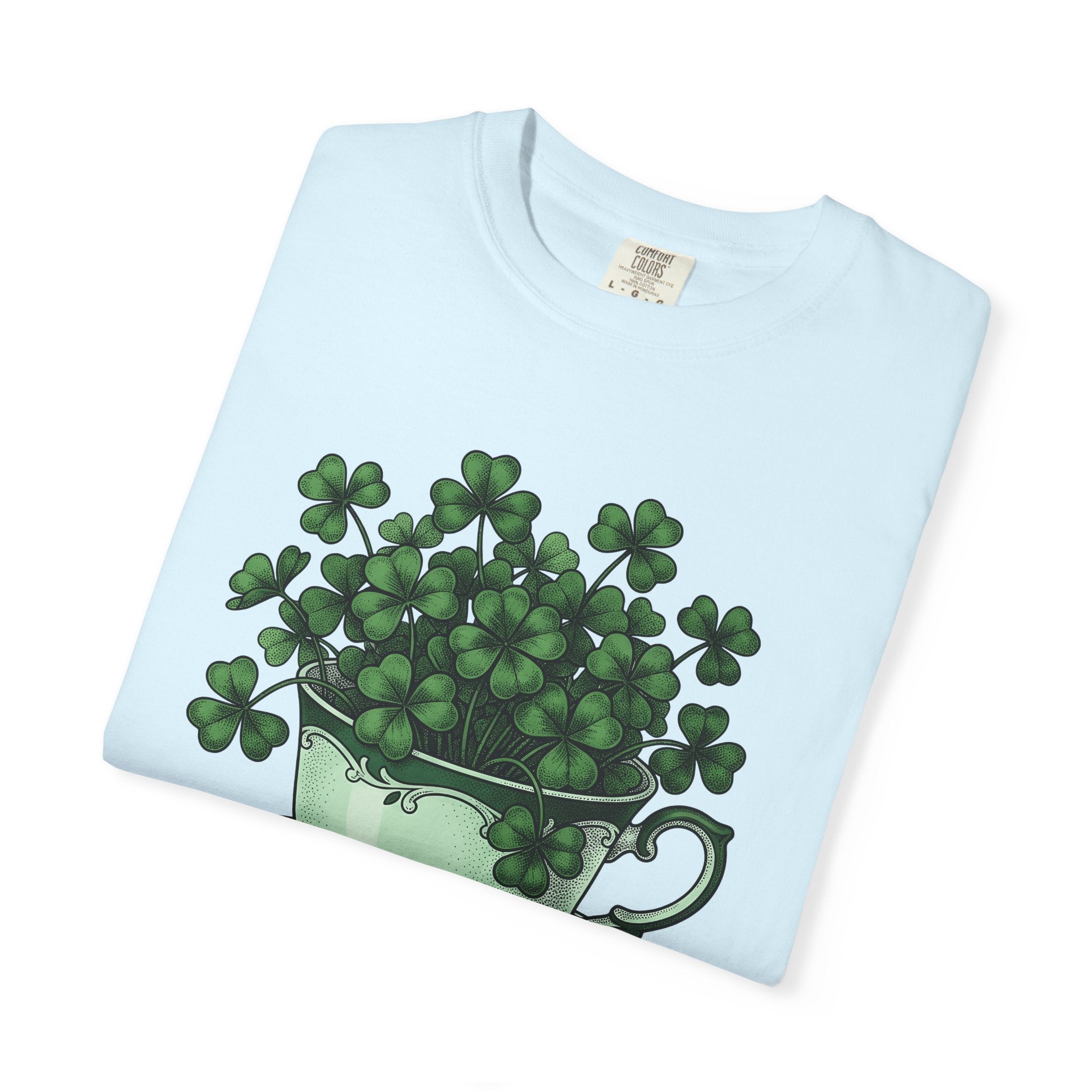 Clover Tea Cup Shirt St Patrick's Day Flower Gift Women Retro Tee Teacup T-Shirt Shamrock Fan Vintage Tshirt Floral Graphic Sketch Plate