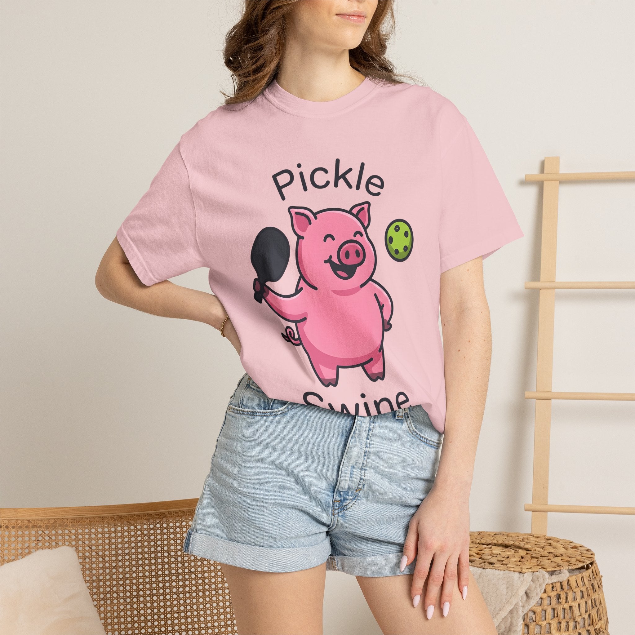 Pig Pickleball Shirt Funny Creatures Gift Women Drawing Tee Pickleballer T-Shirt Humor Fan Illustration Tshirt Striking Paddle Tshirt