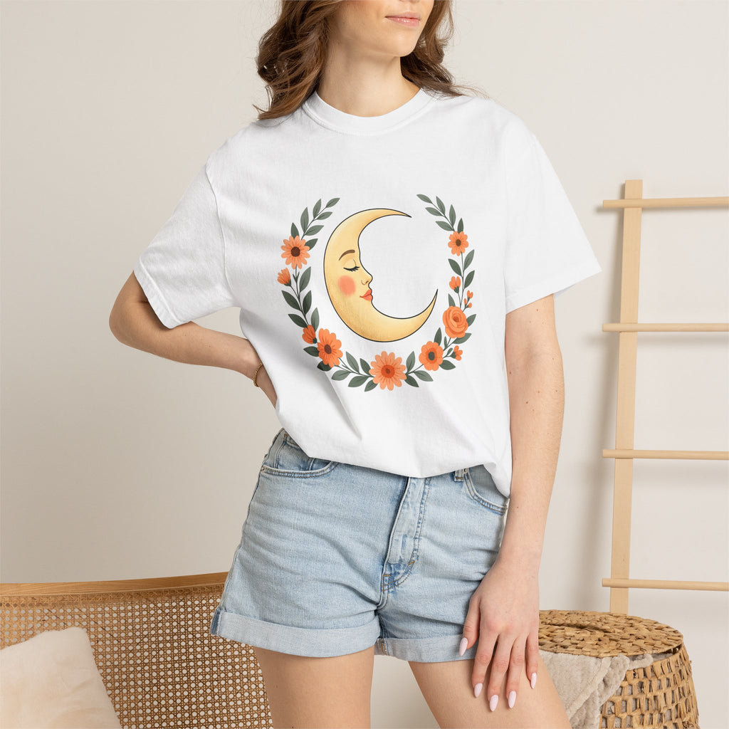Crescent Moon Shirt Boho Chic Astrology Gift Women Hippie Tee Lunar T-Shirt Bohemian Fan Psychedelic Tshirt Zodiac Graphic Retro Flower