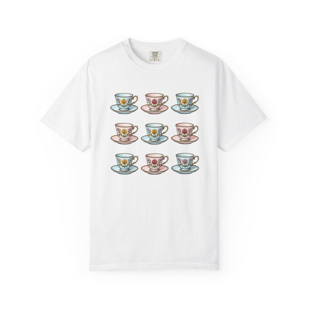 Flower Tea Cup Shirt Easter Drink Gift Women Classic Tee Teacup T-Shirt Easter Fan Vintage Tshirt Beverage Graphic Doodle Petals Tshirt