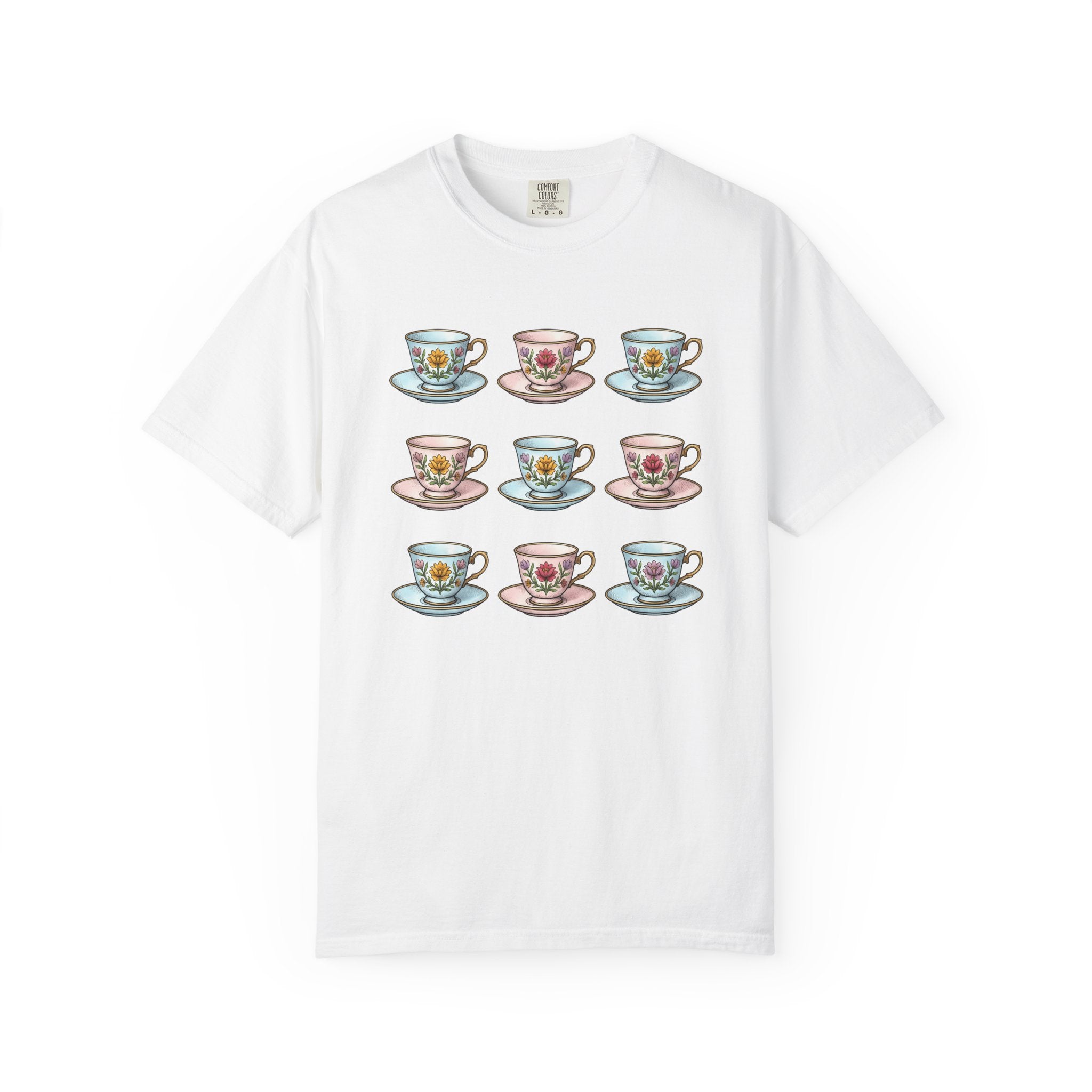Flower Tea Cup Shirt Easter Drink Gift Women Classic Tee Teacup T-Shirt Easter Fan Vintage Tshirt Beverage Graphic Doodle Petals Tshirt