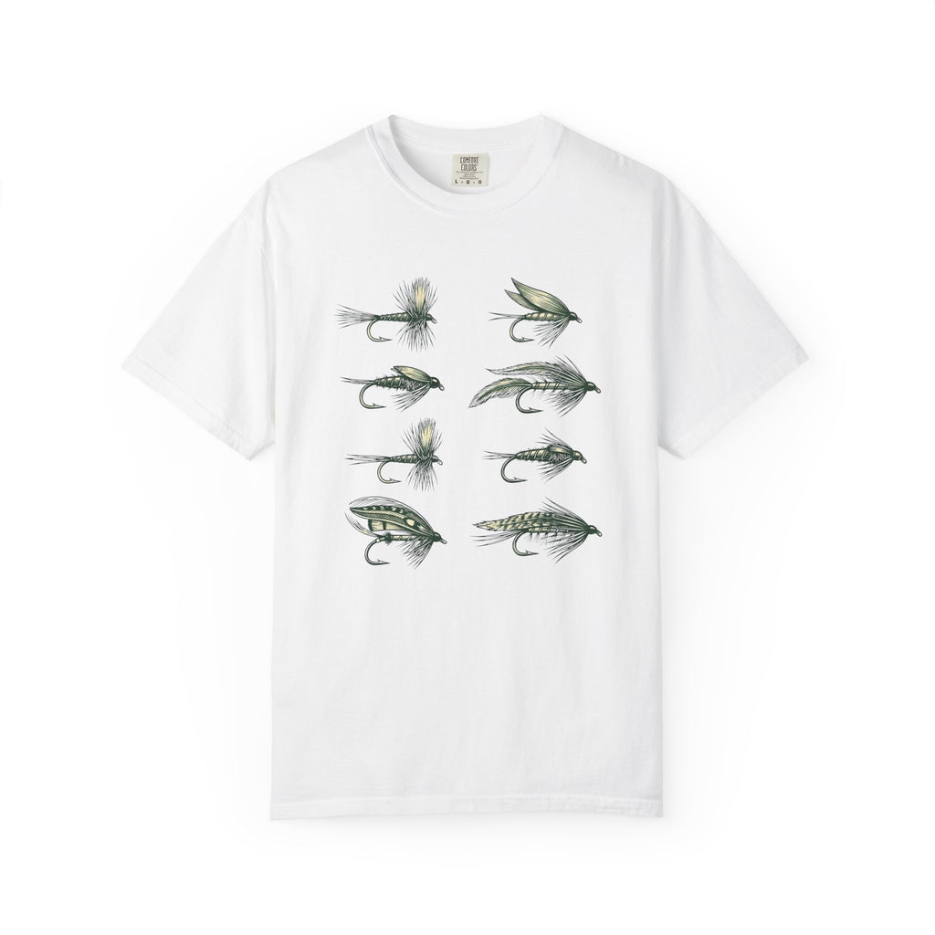 Fishing Flies Shirt Fishing Nature Gift Women Rustic Tee Fly Tying T-Shirt Angler Fan Fly Fishing Tshirt Wildlife Graphic Outline Trebles