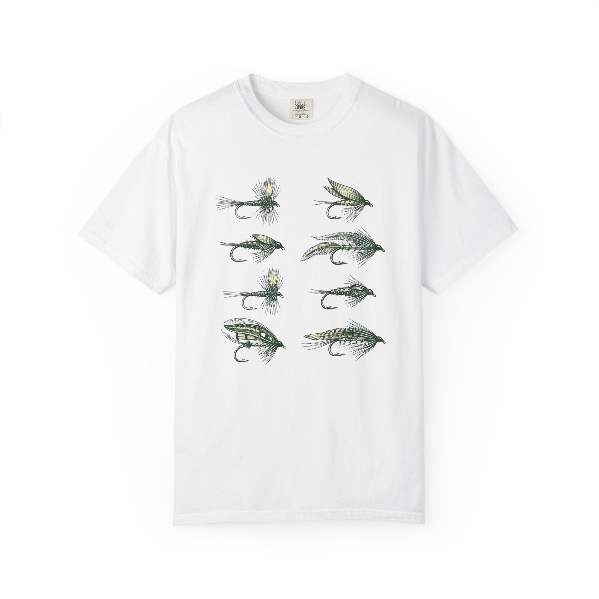 Fishing Flies Shirt Fishing Nature Gift Women Rustic Tee Fly Tying T-Shirt Angler Fan Fly Fishing Tshirt Wildlife Graphic Outline Trebles