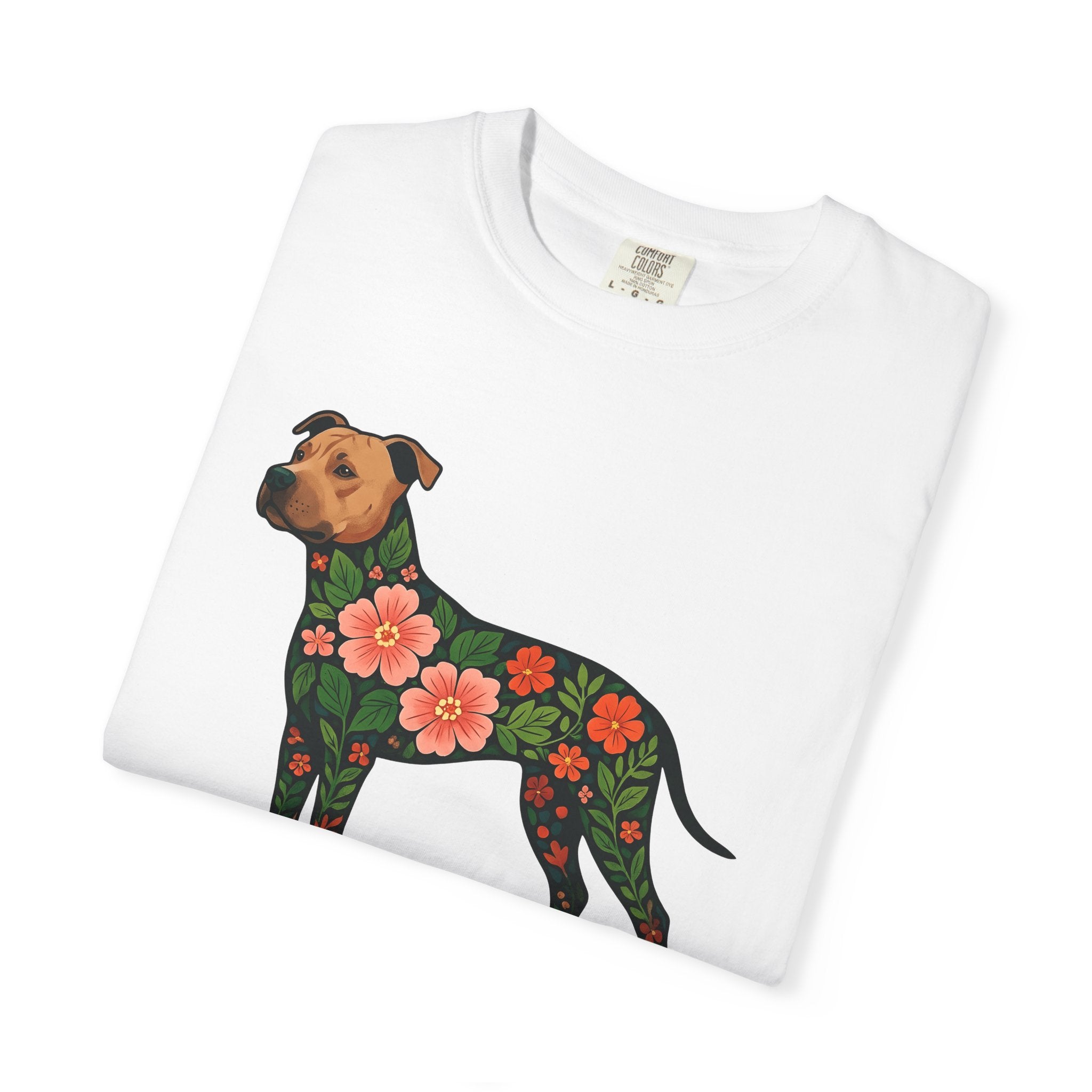 Pitbull Dog Shirt Dog Flora Gift Women Botanical Tee Pibble T-Shirt Dog Fan Herbaceous Graphic Tshirt Ethnic Floral Print Tshirt