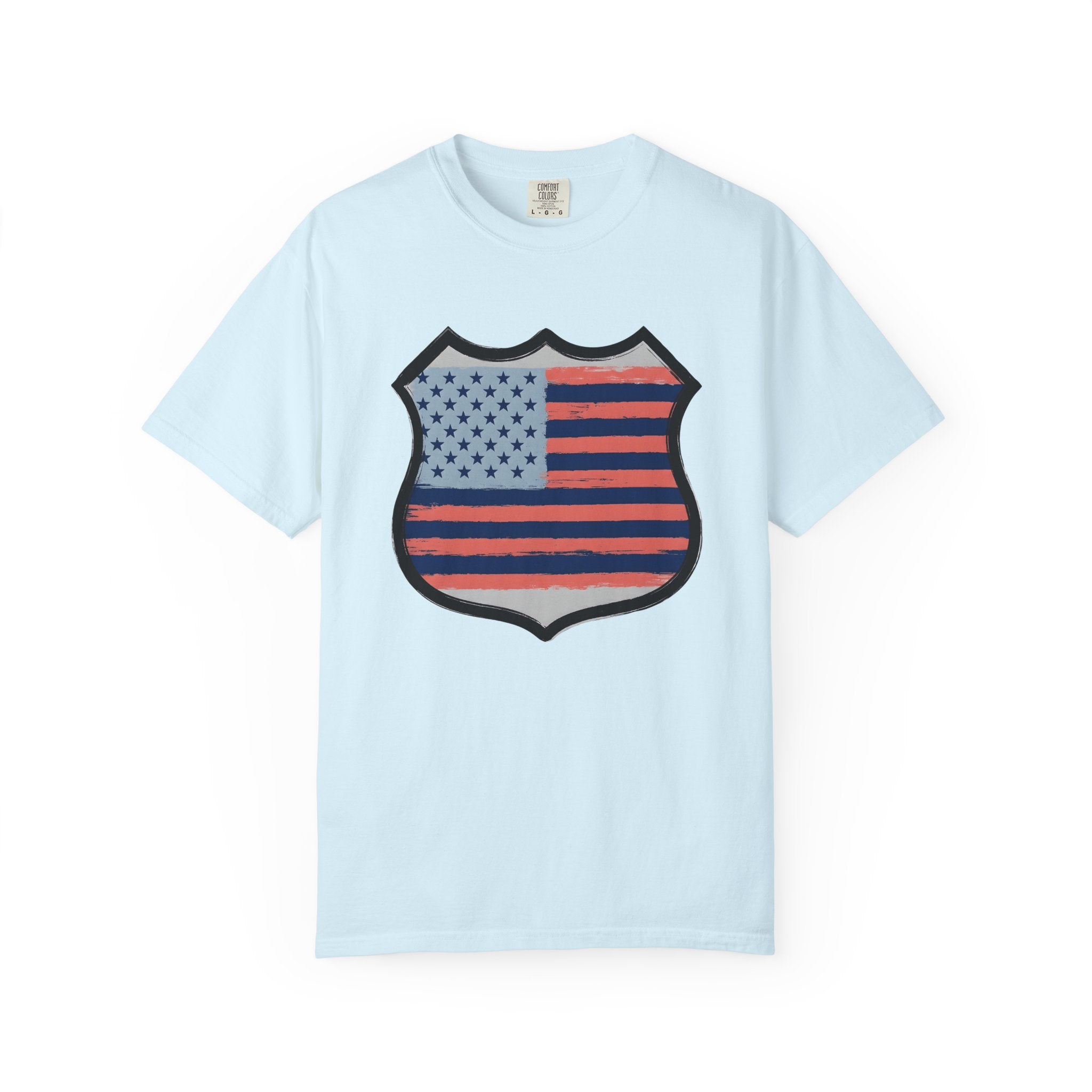 American Flag Badge Shirt America Patriotic Gift Women Distressed Tee Badge T-Shirt American Fan Patriotic Graphic Vintage Stars Tshirt