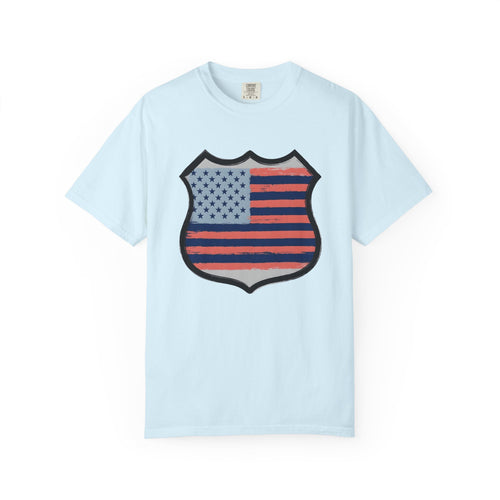American Flag Badge Shirt America Patriotic Gift Women Distressed Tee Badge T-Shirt American Fan Patriotic Graphic Vintage Stars Tshirt