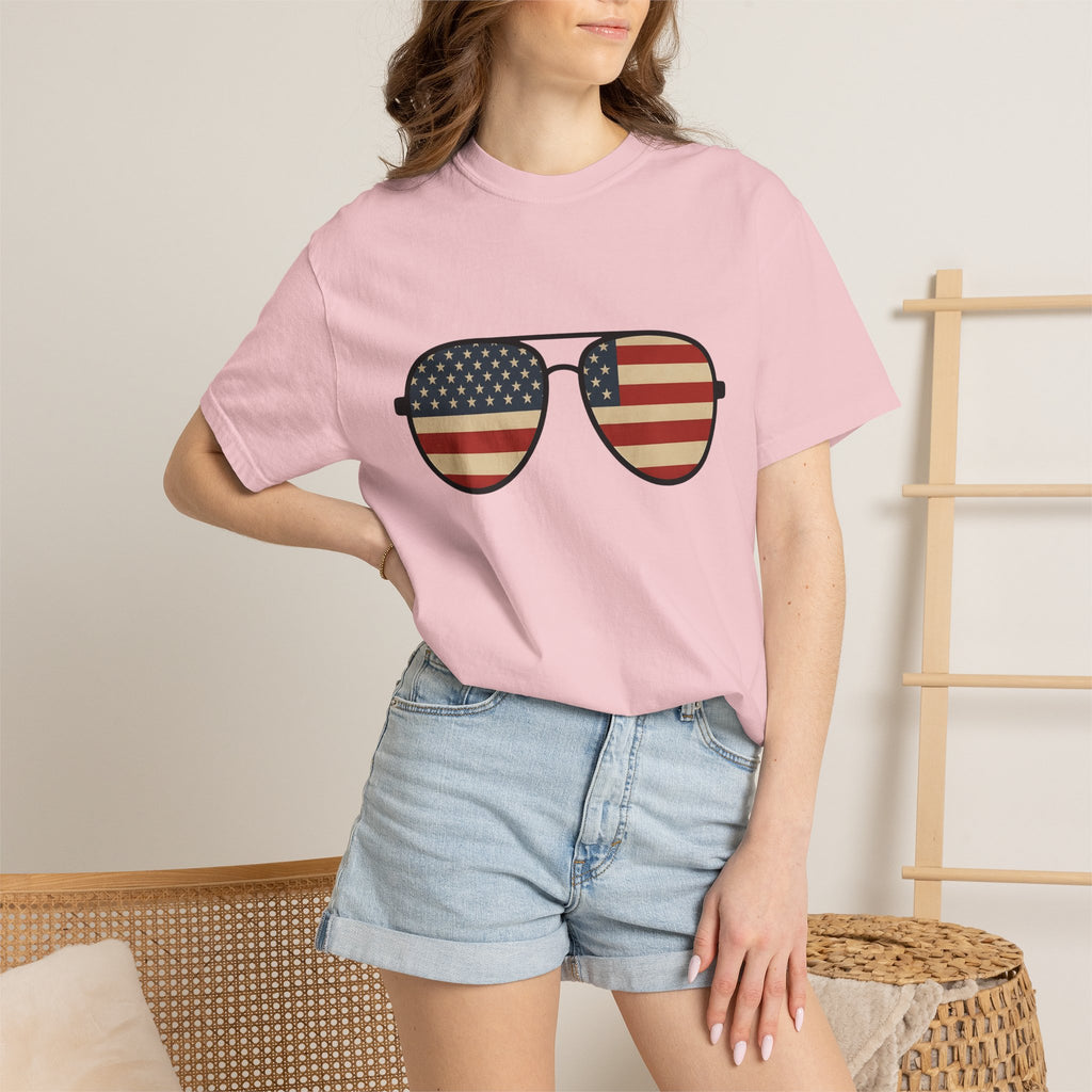 Pilot Sunglasses Shirt 4th Of July Independence Gift Women Retro Tee Shades T-Shirt Patriotic Fan Vintage Tshirt Freedom Graphic Simple Usa