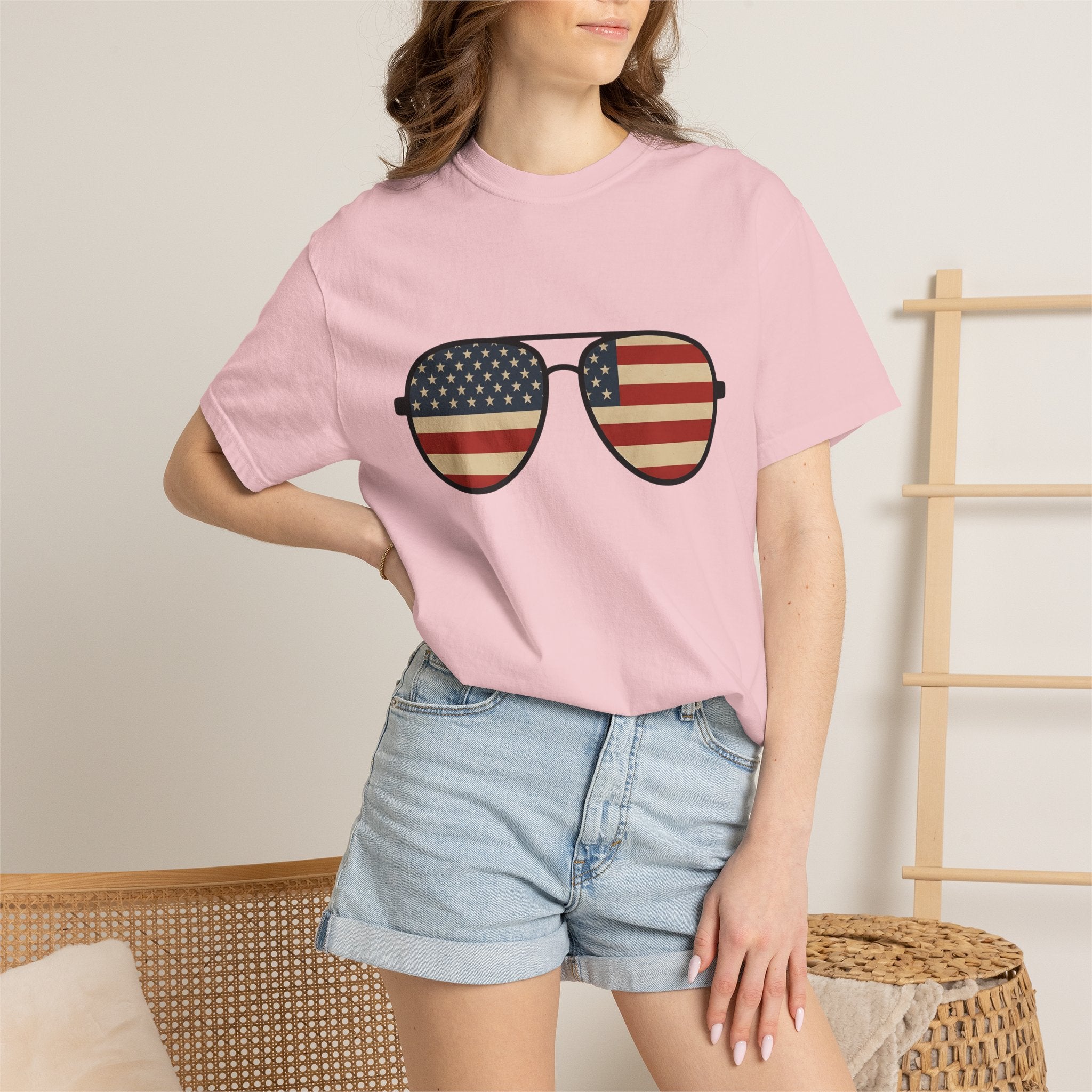 Pilot Sunglasses Shirt 4th Of July Independence Gift Women Retro Tee Shades T-Shirt Patriotic Fan Vintage Tshirt Freedom Graphic Simple Usa