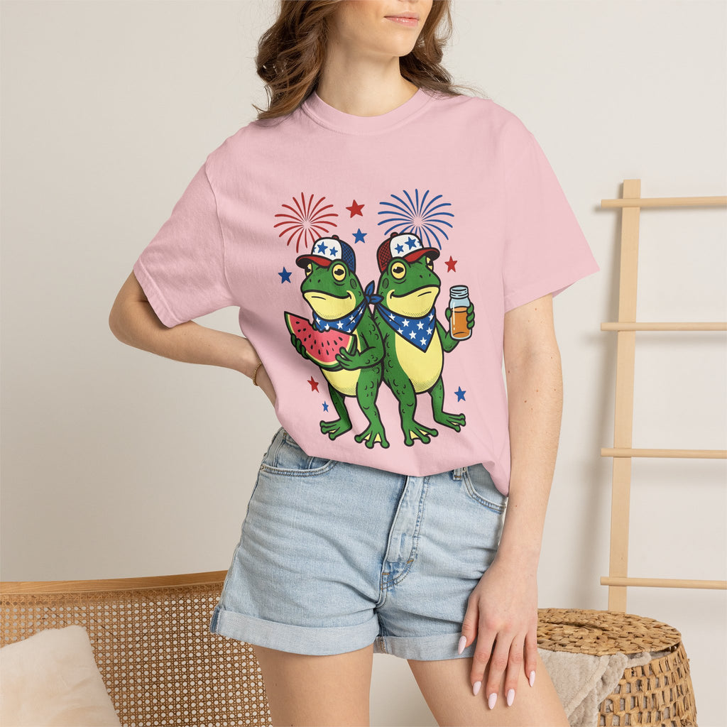 Two Frogs Shirt America 4Th Of July Holiday Gift Women Illustration Tee Toad T-Shirt Patriotic Fan Artistic Tshirt Celebration Graphic