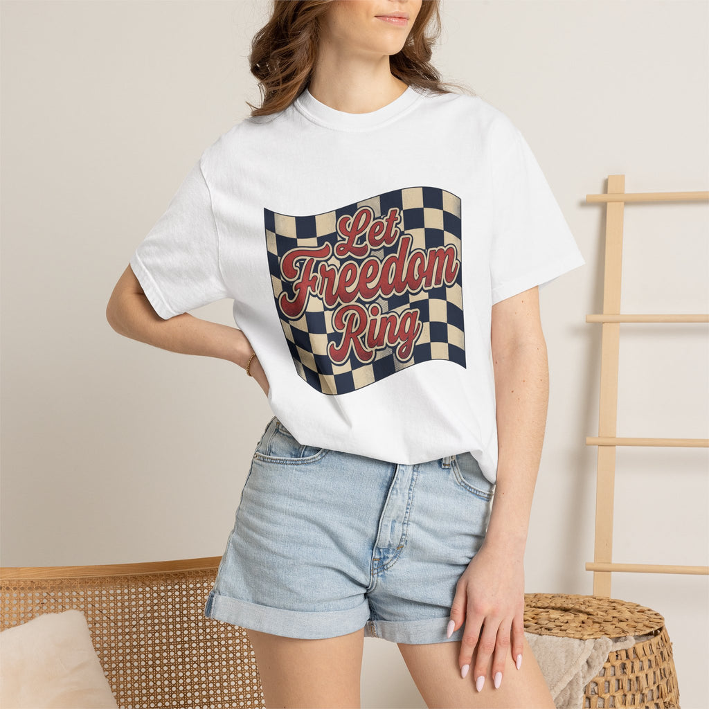 Flag Checkered Shirt America Independence Gift Women Throwback Tee Checkered Flag T-Shirt American Fan Patriotic Tshirt Freedom Graphic