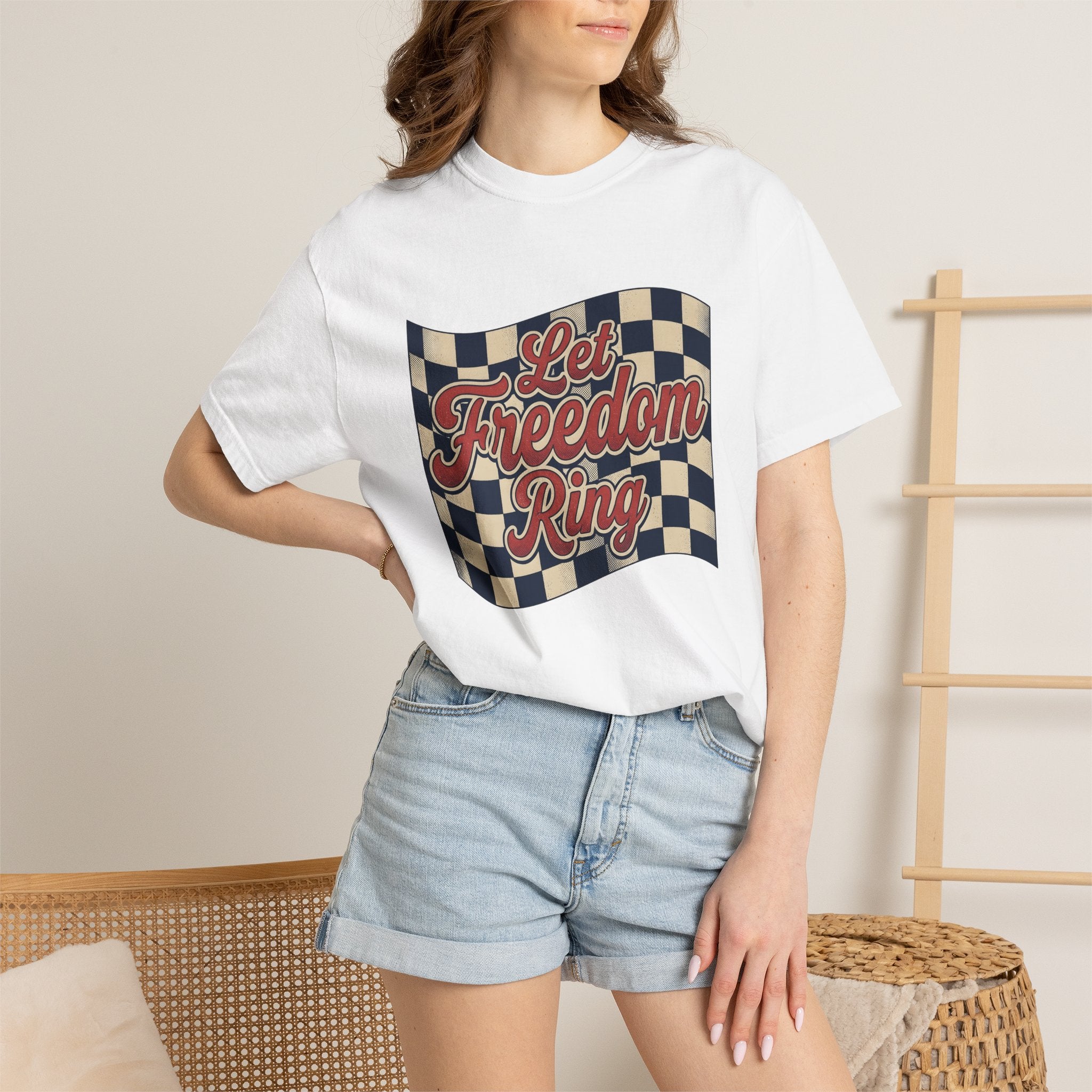 Flag Checkered Shirt America Independence Gift Women Throwback Tee Checkered Flag T-Shirt American Fan Patriotic Tshirt Freedom Graphic