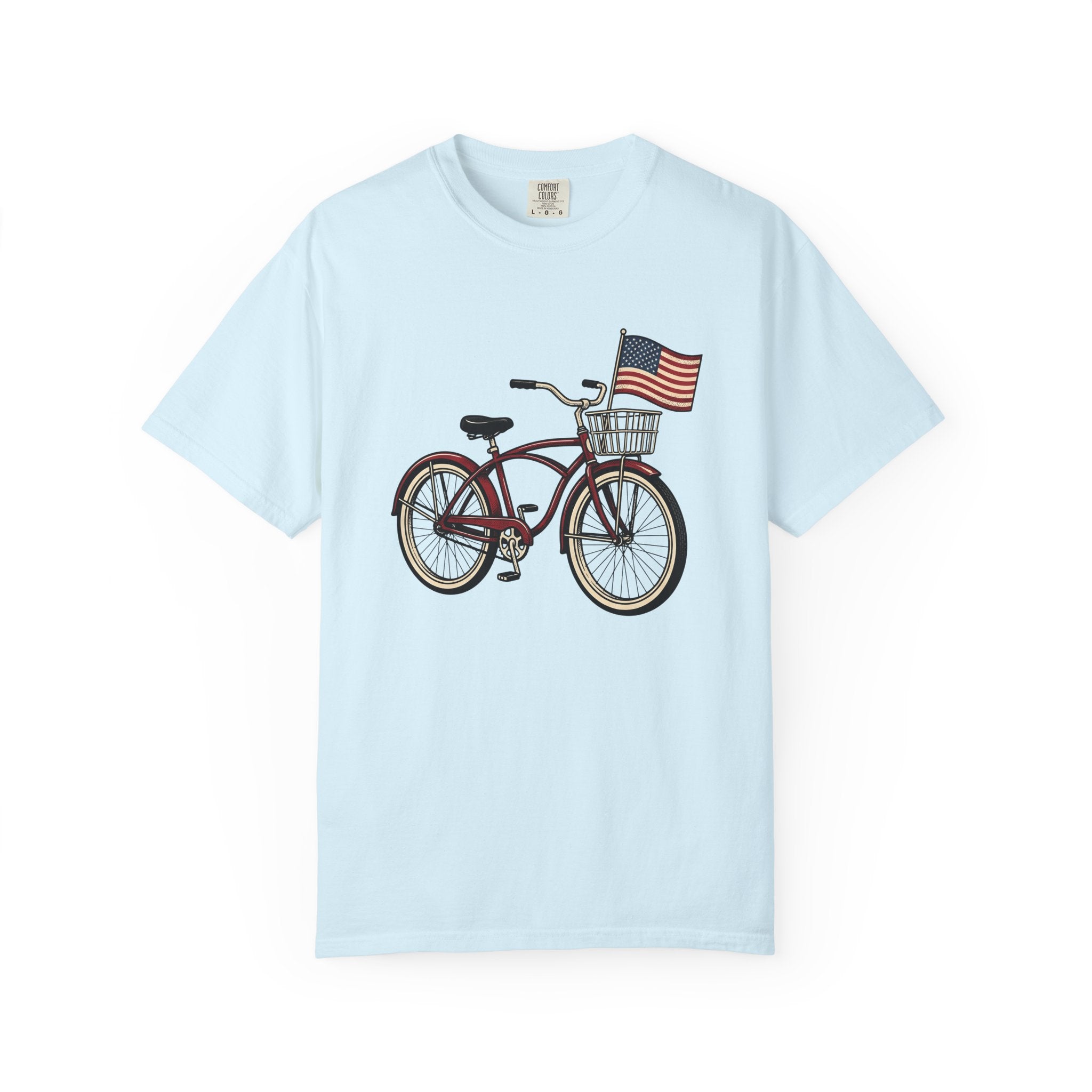 Bike Illustration Shirt 4th Of July America Gift Women Old School Tee Bicycle T-Shirt Independence Day Fan Vintage Tshirt Patriotic Graphic