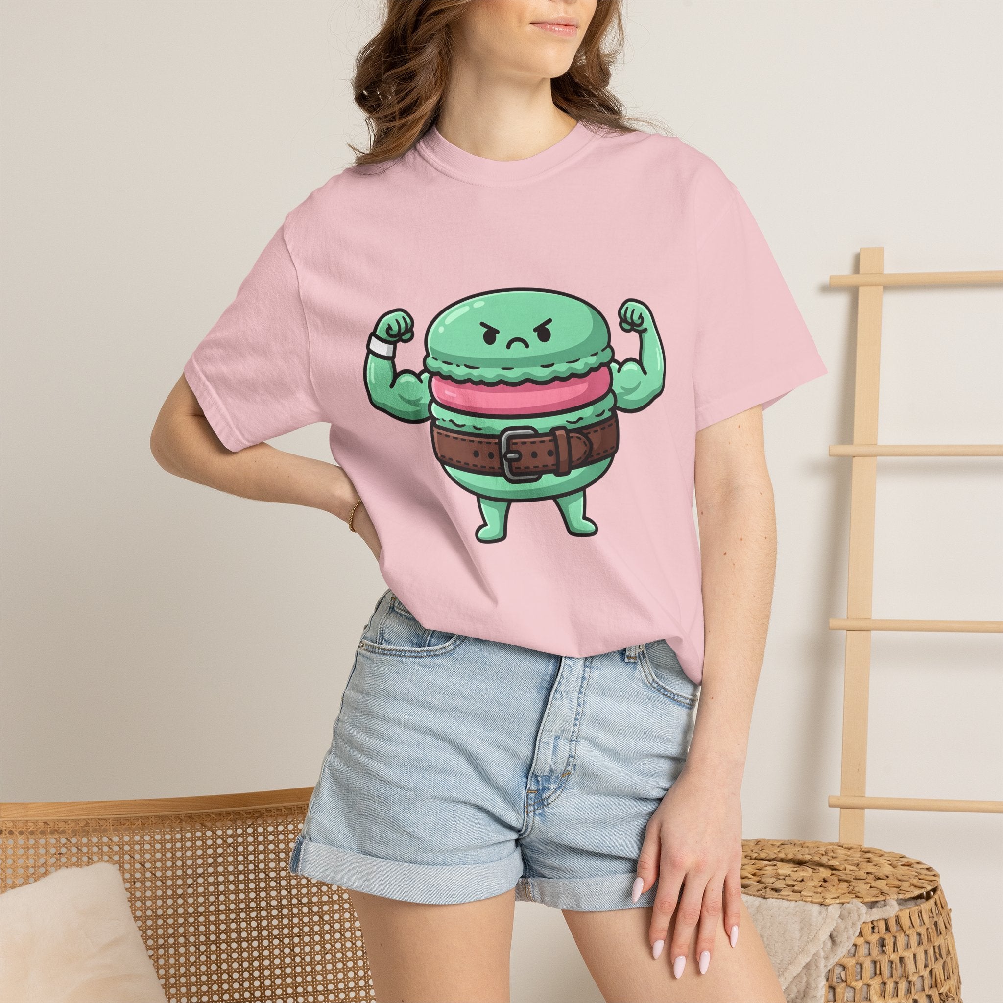 Buff Macaron Shirt Desserts Exercise Gift Women Charming Tee Macaroon T-Shirt Pastry Fan French Macaron Tshirt Fitness Graphic Animated