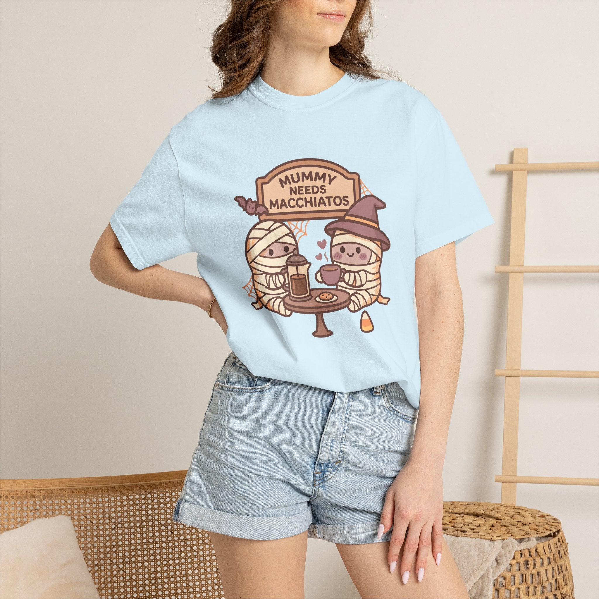 Coffee Mummy Shirt Halloween Espresso Gift Women Cute Tee Mummy T-Shirt Horror Fan Kawaii Tshirt Coffee Graphic Comic Coffee Maker Tshirt