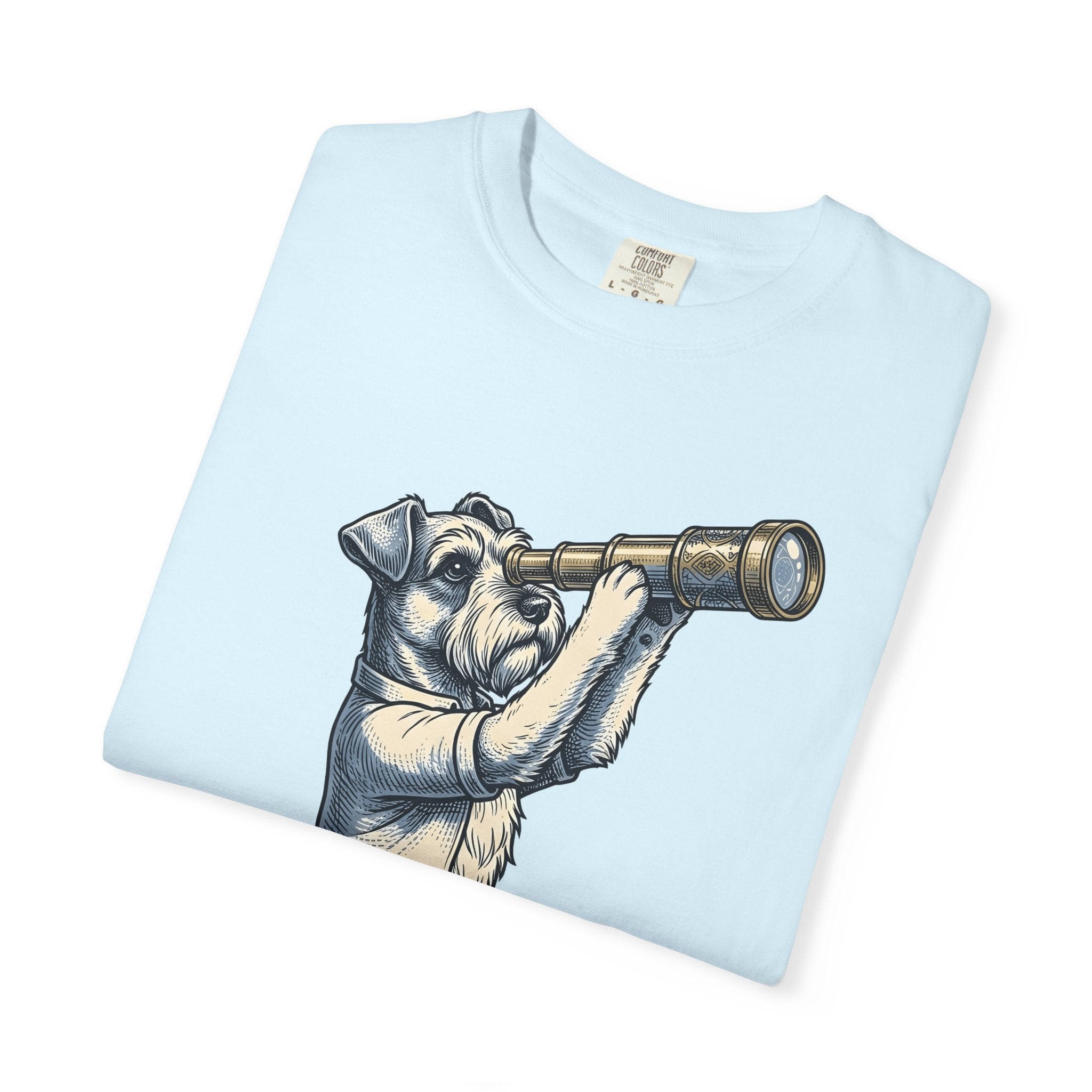 Terrier Puppy Shirt Dog Exploration Gift Women Retro Tee Puppy T-Shirt Dog Fan Vintage Tshirt Adventure Graphic Sketch Spyglass Tshirt