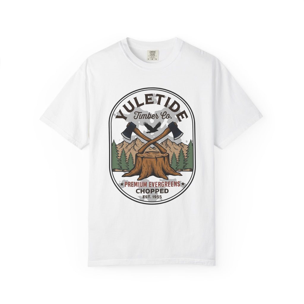 Crossed Hatchets Shirt Christmas Camping Gift Women Rustic Tee Tomahawks T-Shirt Noel Fan Vintage Tshirt Outdoor Graphic Sketch Fir Trees