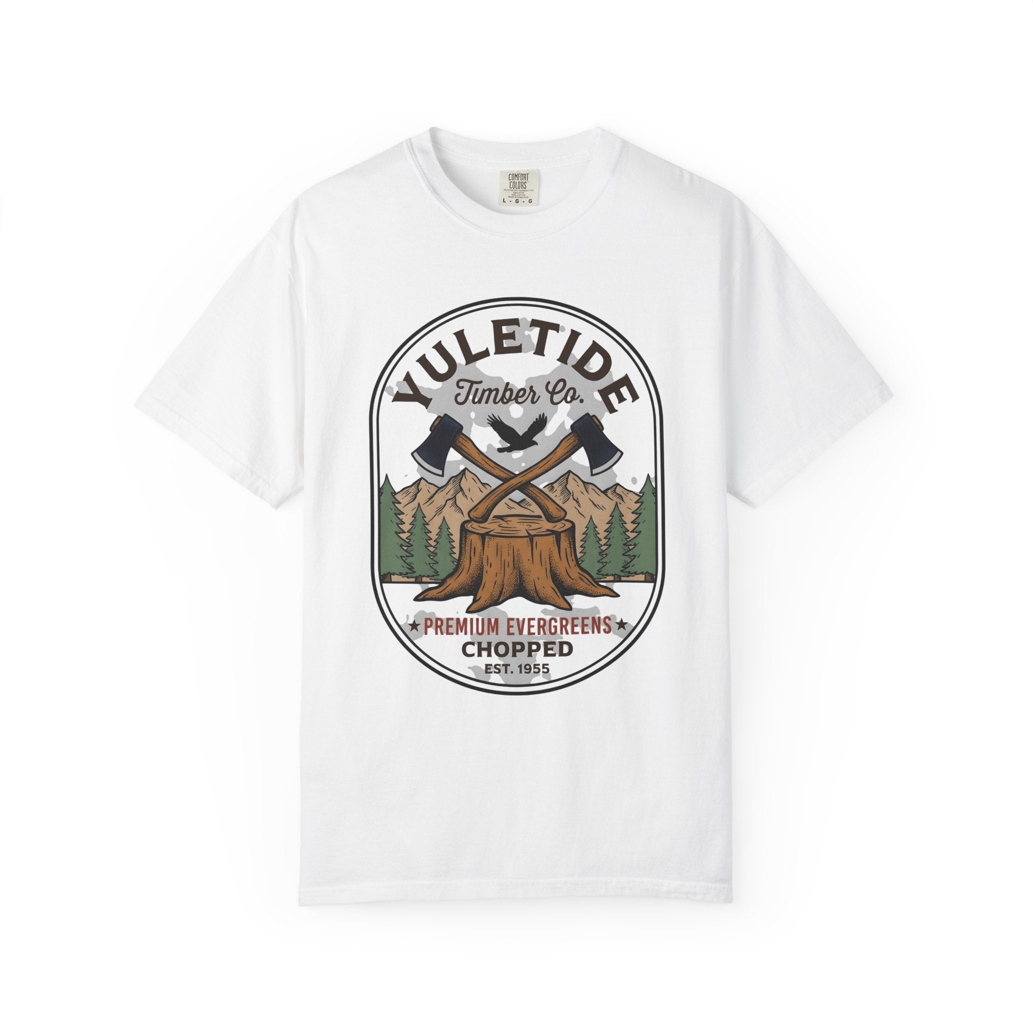 Crossed Hatchets Shirt Christmas Camping Gift Women Rustic Tee Tomahawks T-Shirt Noel Fan Vintage Tshirt Outdoor Graphic Sketch Fir Trees