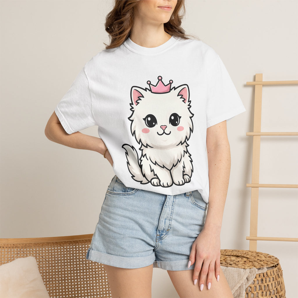 White Kitten Shirt Cat Pet Gift Women Cute Tee Kitten T-Shirt Cat Fan Kitty Tshirt Pet Graphic Comic Tiara Tshirt