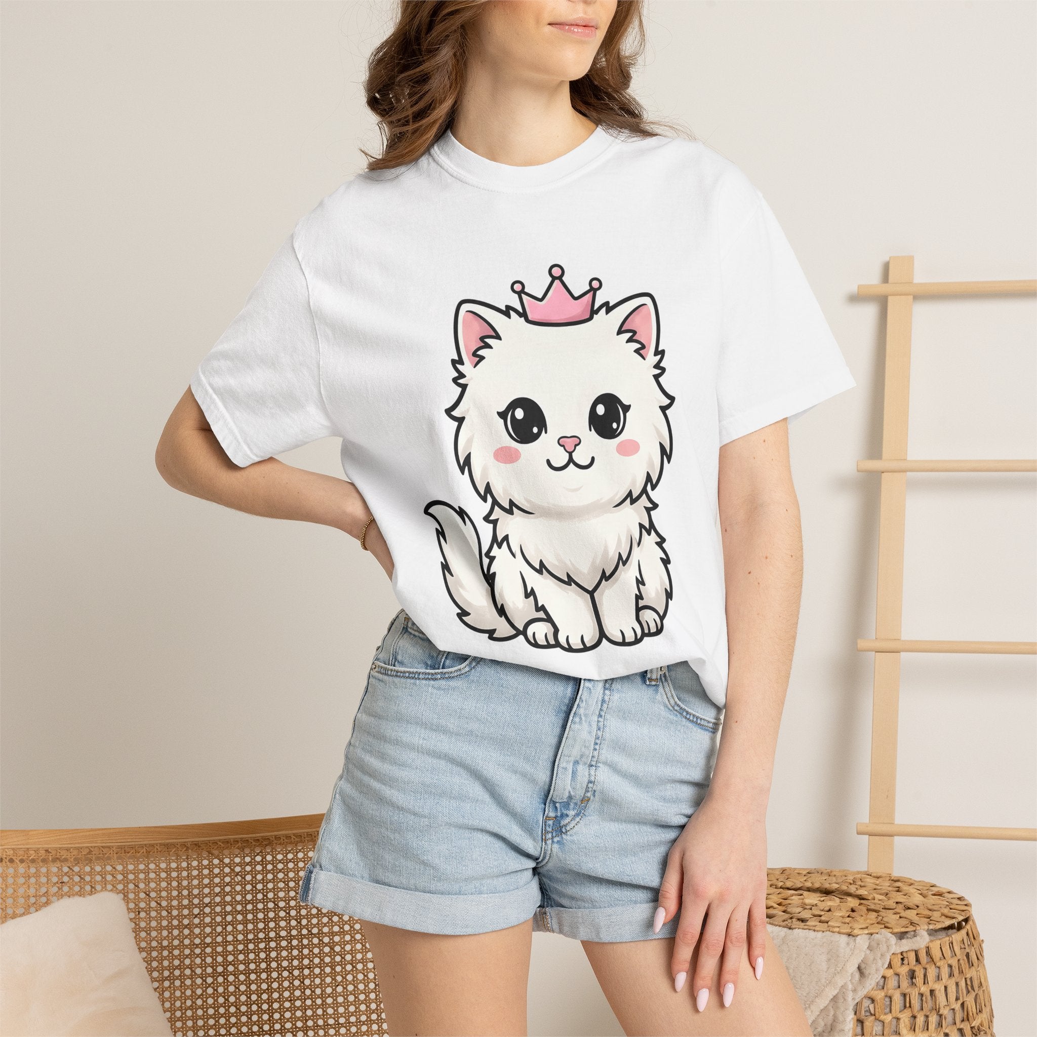 White Kitten Shirt Cat Pet Gift Women Cute Tee Kitten T-Shirt Cat Fan Kitty Tshirt Pet Graphic Comic Tiara Tshirt