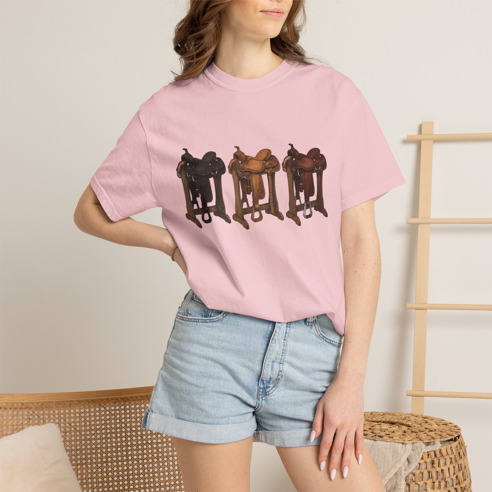 Rodeo Saddles Shirt Cowgirl Ranch Gift Women Line Art Tee Saddle T-Shirt Cowboy Fan Western Tshirt Farmhouse Graphic Illustrated Leather