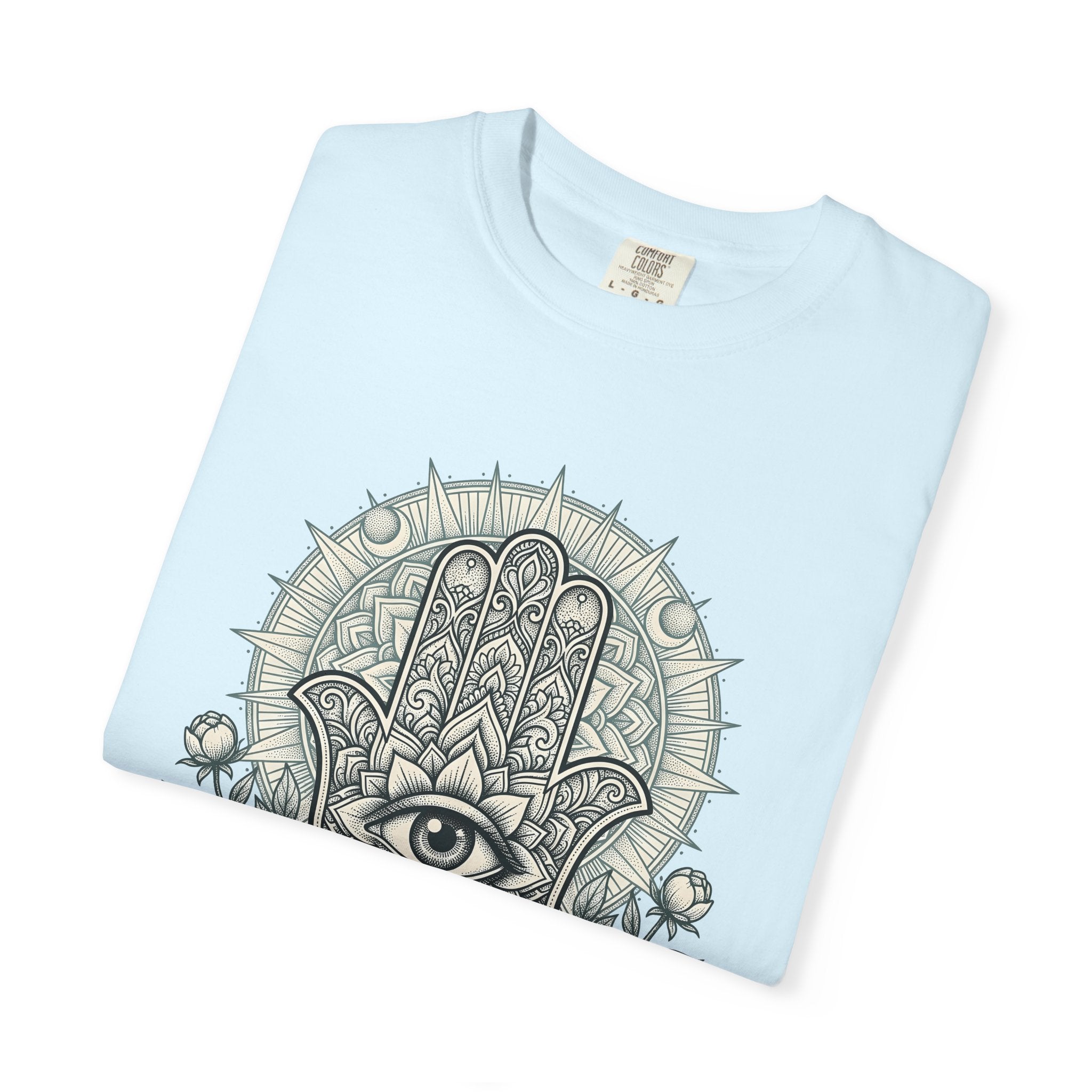 Hamsa Symbol Shirt Boho Chic Metaphysical Gift Women Paisley Tee Hand Of Fatima T-Shirt Bohemian Fan Khamsa Graphic Tshirt Hand Drawn