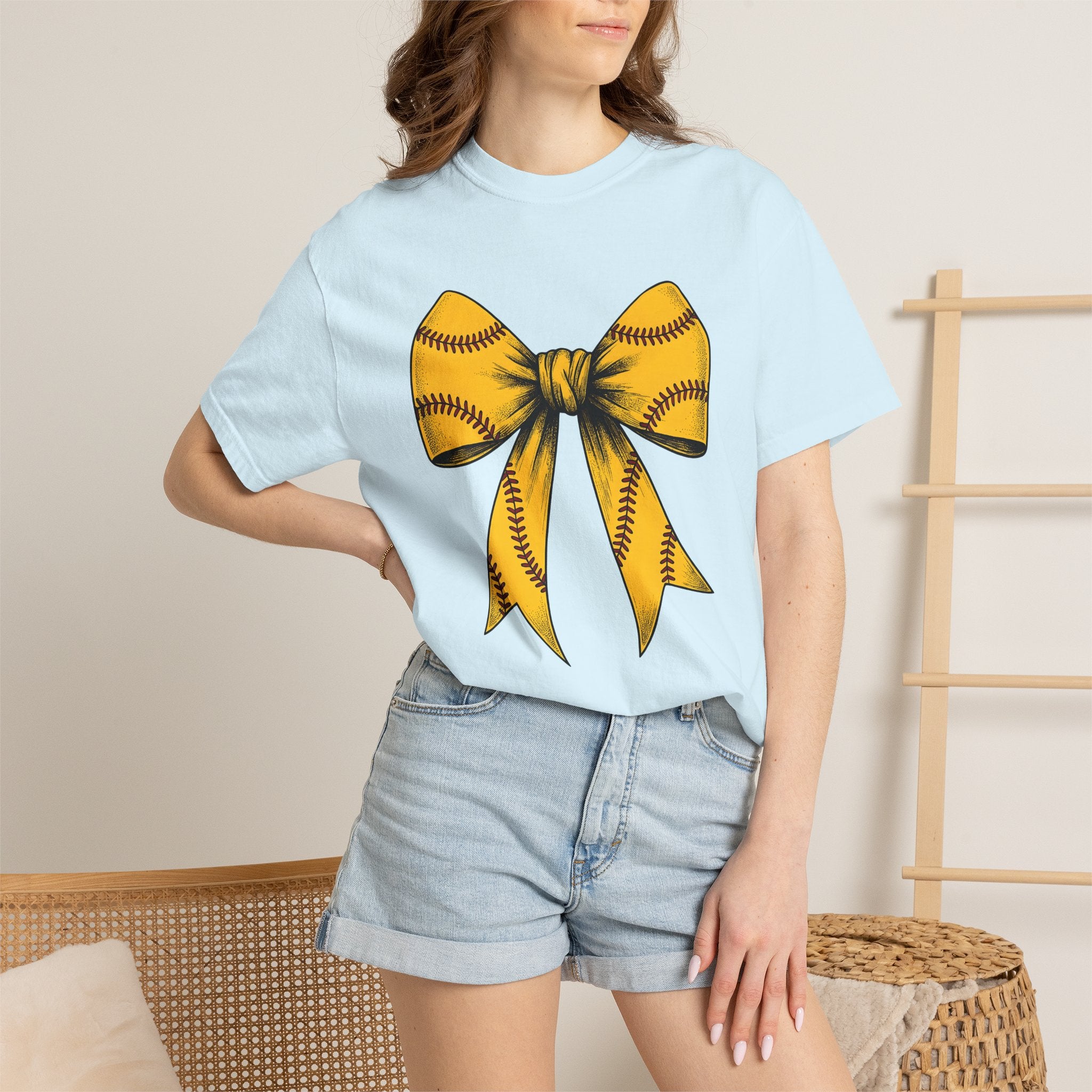 Softball Ribbon Bow Shirt Softball Competition Gift Women Cartoon Tee Ribbon T-Shirt Softball Fan Cartoonish Tshirt Championship Graphic