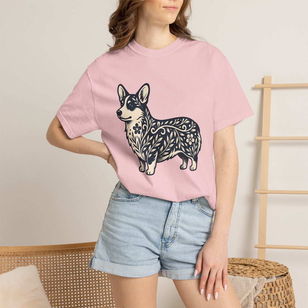 Corgi Pet Shirt Dog Blossom Gift Women Tribal Tee Puppy T-Shirt Dog Fan Canine Tshirt Floral Graphic Classic Botanical Print Tshirt